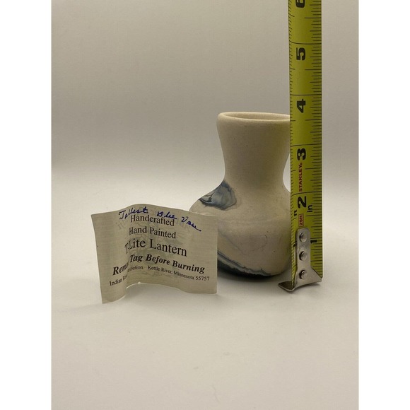 Nemadji Hand Painted Blue Swirl Clay Bud Vase Lantern - Picture 4 of 4